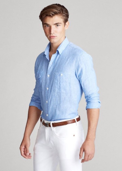 Camisas De Trabajo Polo Ralph Lauren Hombre Azules / Blancos - Classic Fit Linen - ONXPH0823